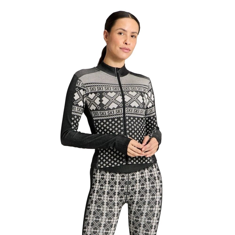 All in Motion Women's Black Seamless Fair Isle Ski Full Zip Jacket Size S